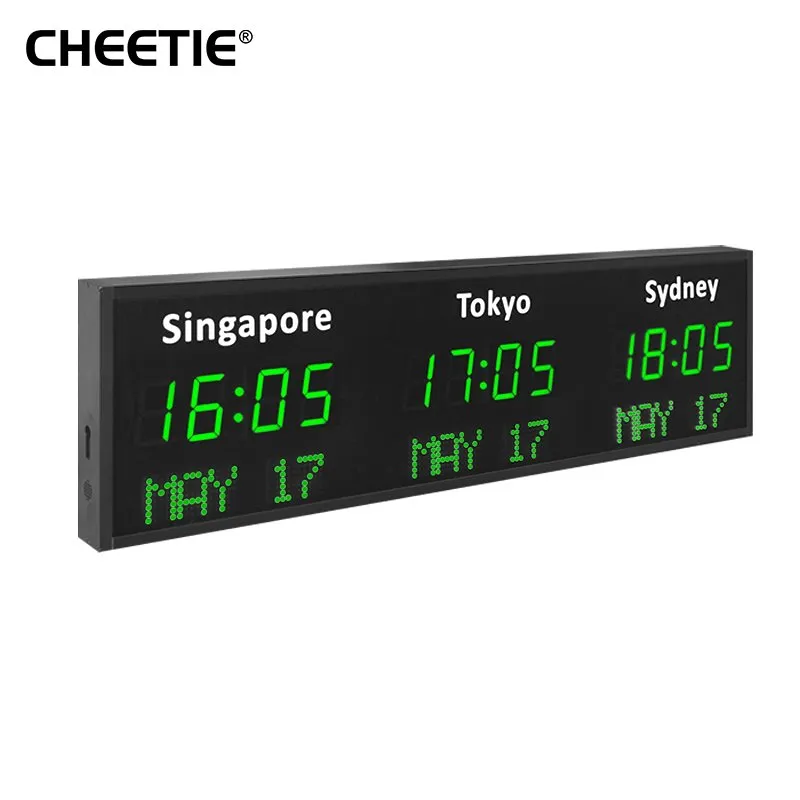 Reloj de pared digital con zona horaria